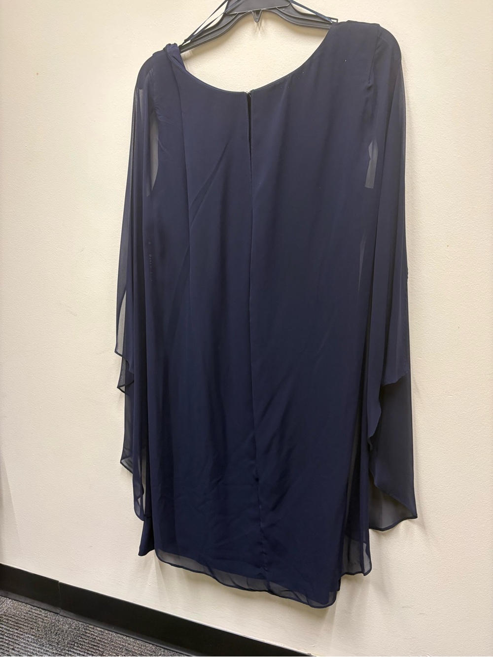 R&M Richards Navy Blue Long Sleeve Draped Evening dress with Rhinestone Brooch - Picture 8 of 8